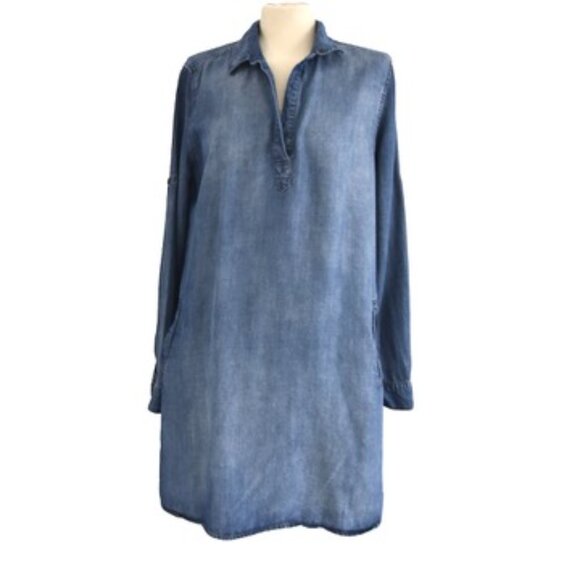 Cloth & Stone Chambray Denim Pocket Shirt Dress Tunic M Pockets Minimalist - Picture 1 of 8